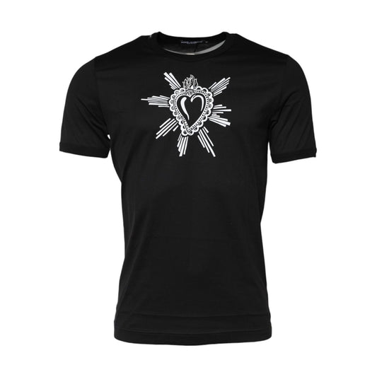 Dolce & Gabbana Black Sacred Heart Cotton Crew Neck T-shirt
