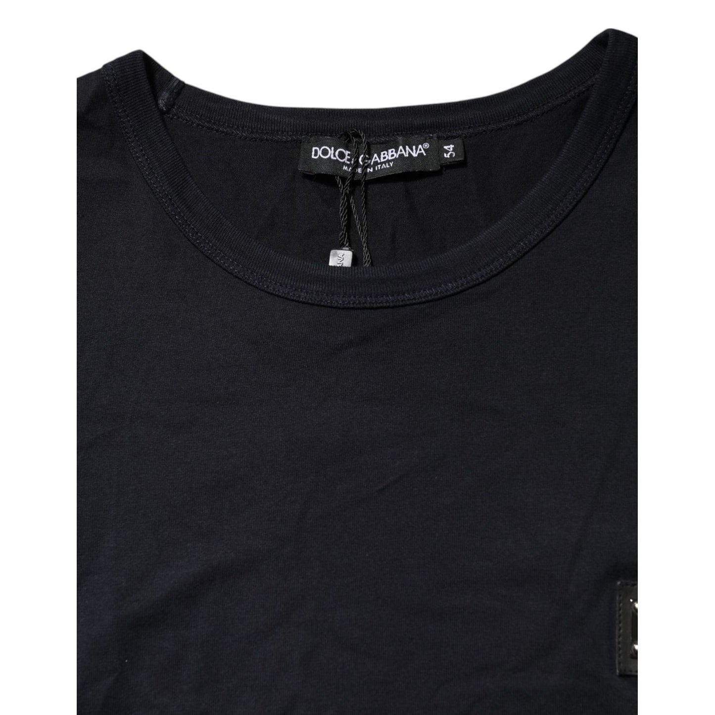 Dolce & Gabbana Dark Blue Logo Plaque Cotton Crewneck T-shirt
