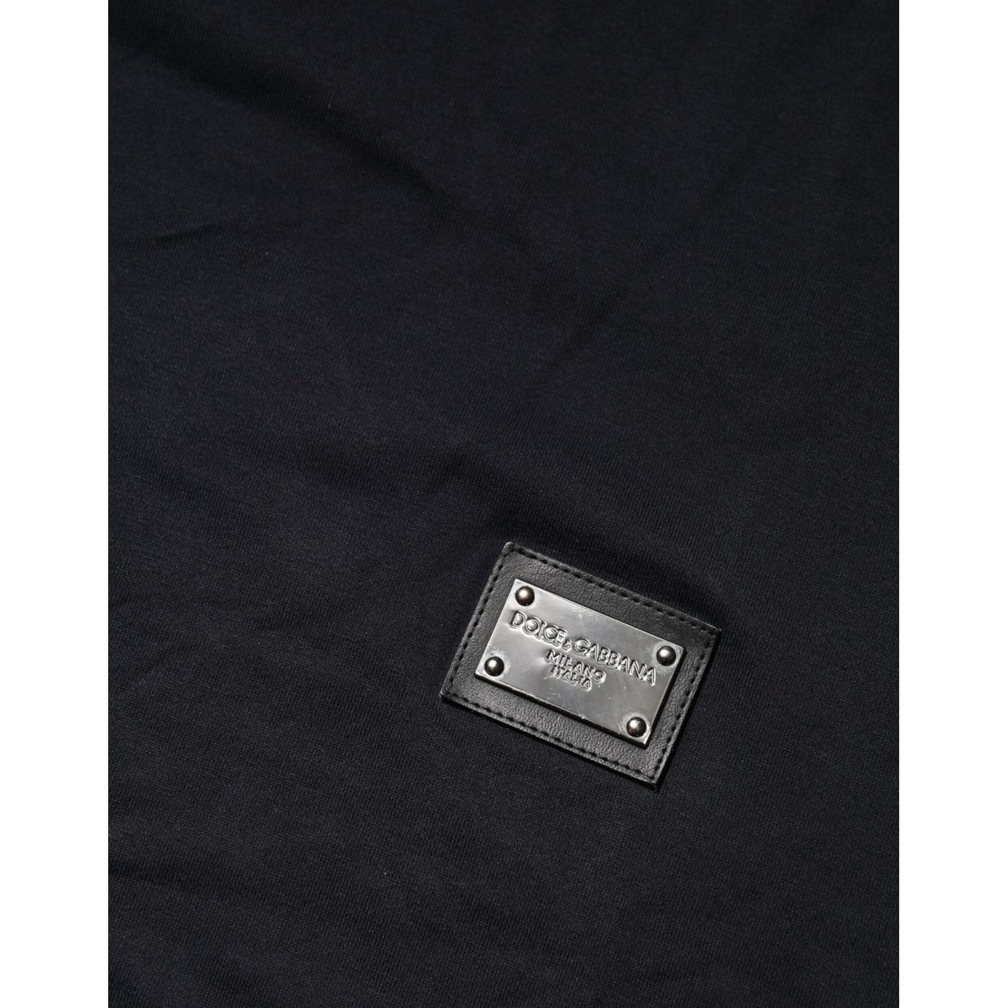 Dolce & Gabbana Dark Blue Logo Plaque Cotton Crewneck T-shirt