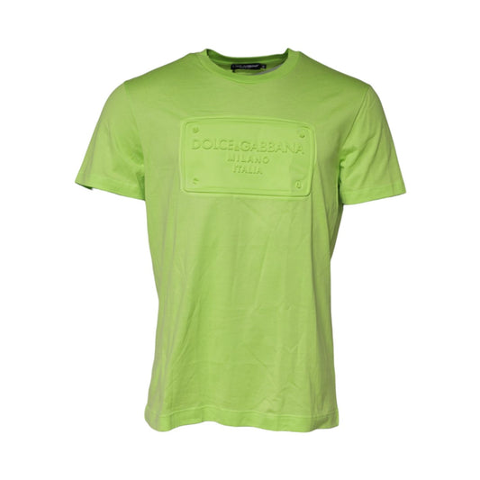Dolce & Gabbana Green Embossed Logo Cotton Crew Neck T-shirt
