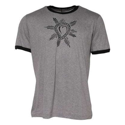 Dolce & Gabbana Gray Sacred Heart Cotton Crew Neck T-shirt
