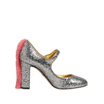 Dolce & Gabbana Silver Glitter Mink Fur VALLY Pumps Shoes
