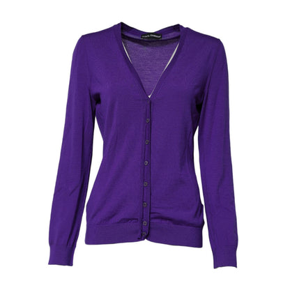 Dolce & Gabbana Purple Wool Knit V-neck Cardigan Sweater