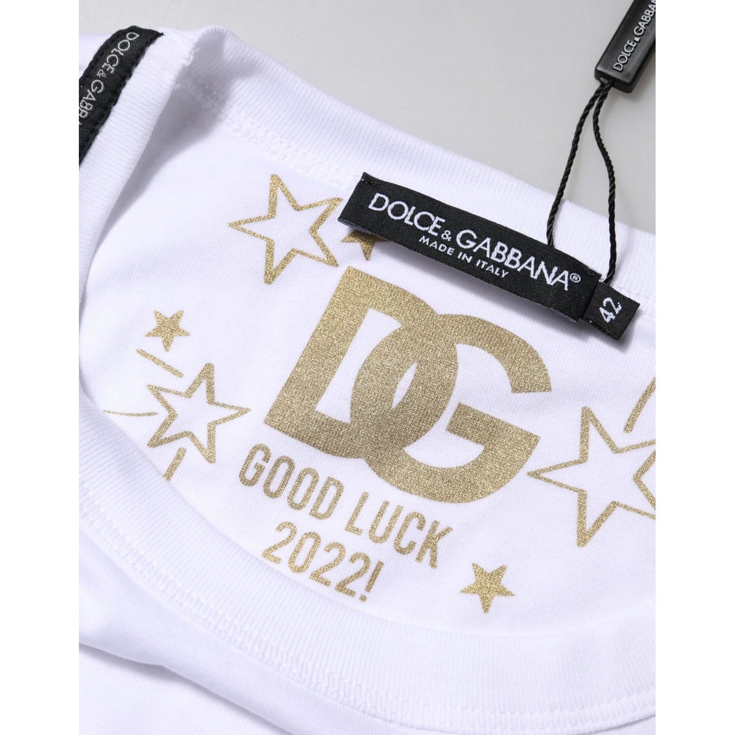 Dolce & Gabbana White Cotton Goodluck 2022 Crew Neck T-shirt