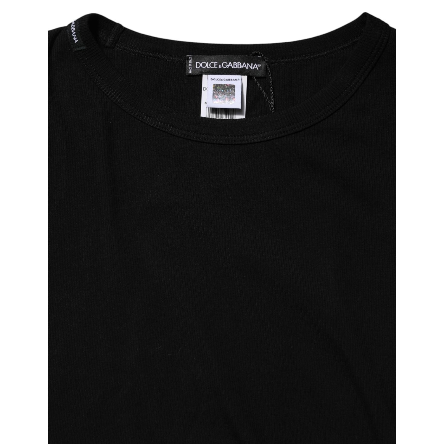 Dolce & Gabbana Black Cotton Knit Round Neck Long Sleeves T-shirt