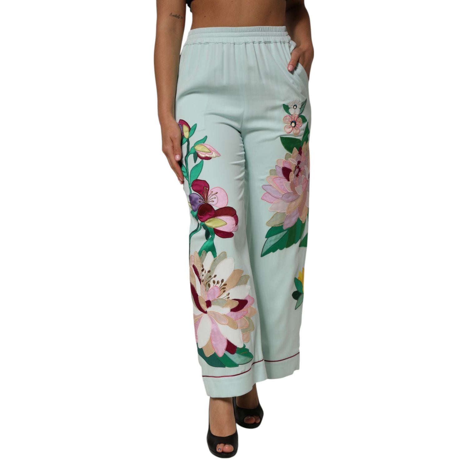 Dolce & Gabbana Green Floral Garterized Straight Pajama Pants