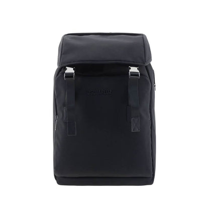 Dsquared² Black Nylon Backpack with logoed metal clip and padded straps, designed for everyday style and comfort.