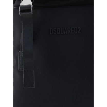 Dsquared² Black Nylon Backpack with logoed metal clip, stylish and functional design for daily use