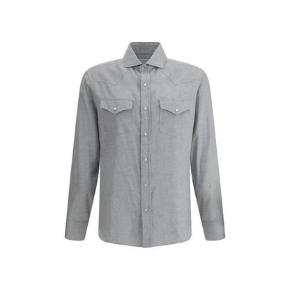 Brunello Cucinelli Gray Cotton Pattern Shirt