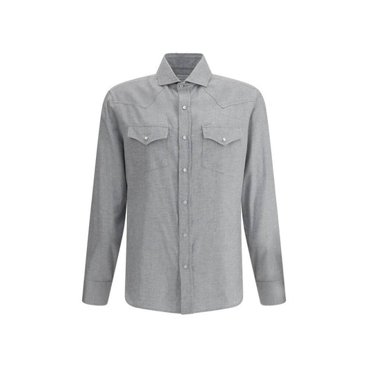Brunello Cucinelli Gray Cotton Pattern Shirt