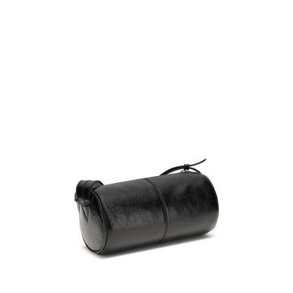 Zadig & Voltaire Black Leather Shoulder Bag with glossy texture, adjustable strap, silver details, and logo for versatile fashion use.