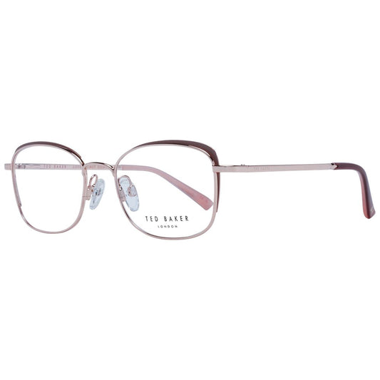 Ted Baker Brown Women Glasses Frame, full-rim stainless steel, rectangle style with branded case, demo lenses, and spring hinge.