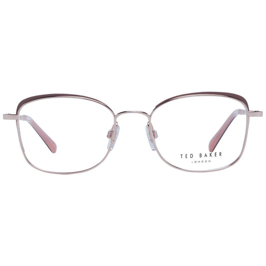 Ted Baker Brown Women Glasses Frame in stainless steel, full-rim rectangular style, with demo lenses and branded case.