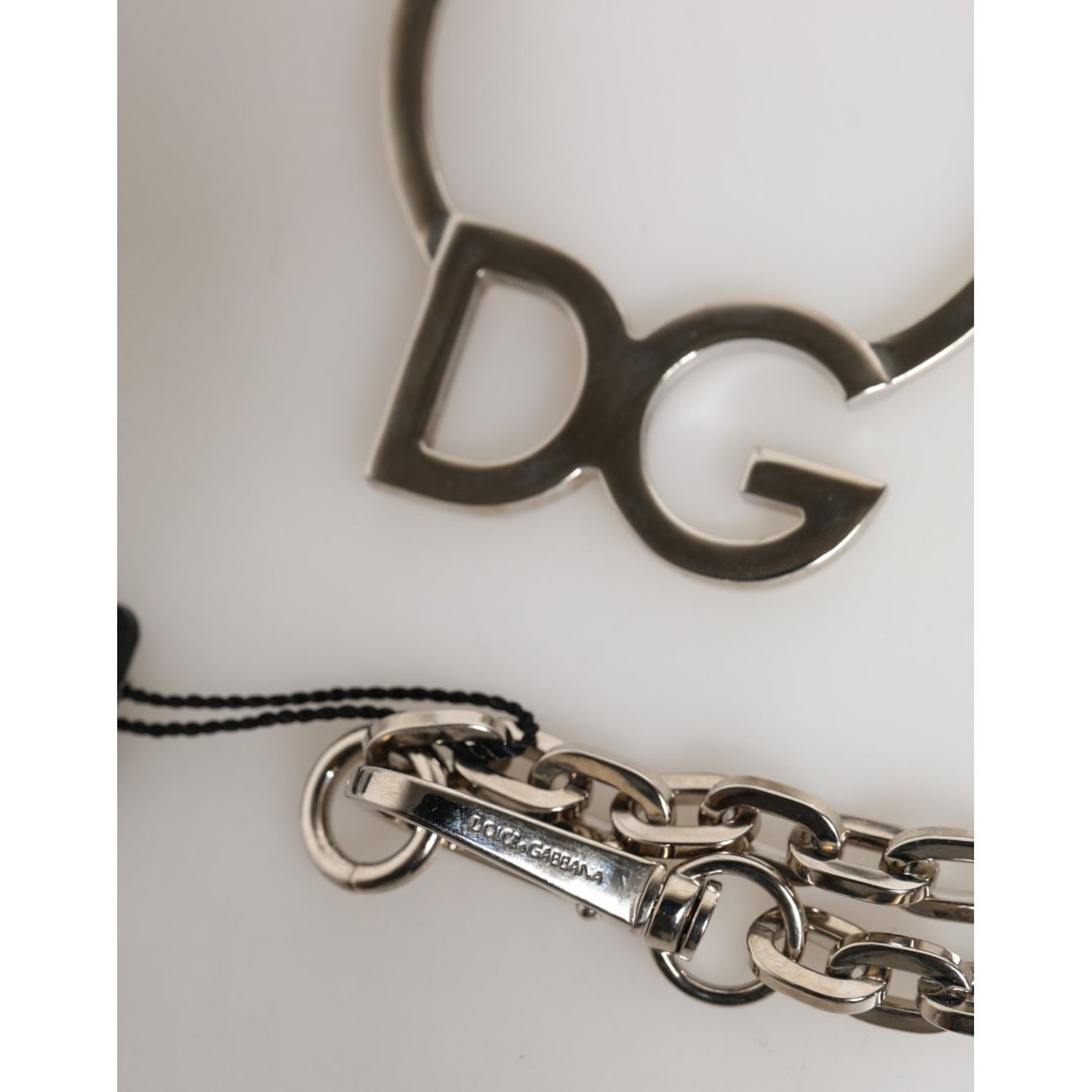 Dolce & Gabbana Silver Tone Brass Chain DG Logo Pendant Men Necklace