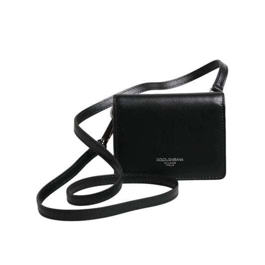 Dolce & Gabbana Black Leather Bifold Card Holder Crossbody Men Borse Bag with snap button and metal hardware.