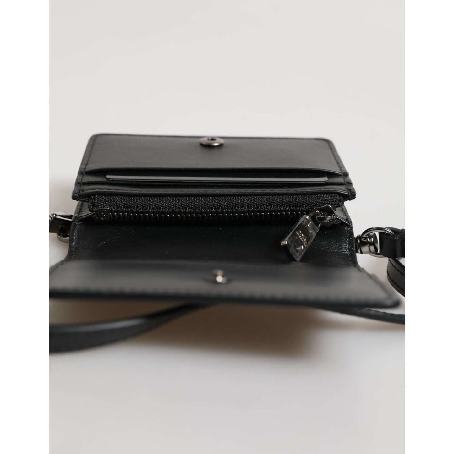 Dolce & Gabbana Black Leather Bifold Card Holder Crossbody Men Borse Bag