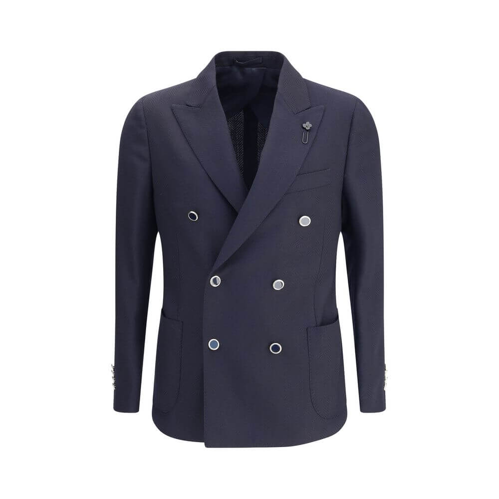 Lardini Blue Fleece Wool Blazer
