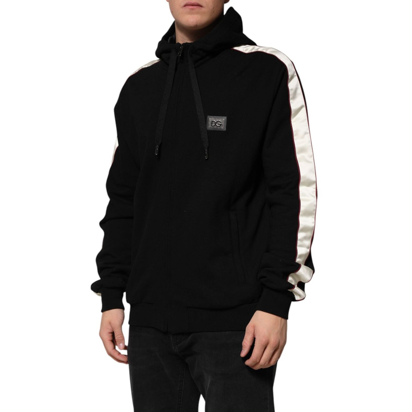 Dolce & Gabbana Black Cotton Plaque Track Cardigan Sweater TSH90783-44