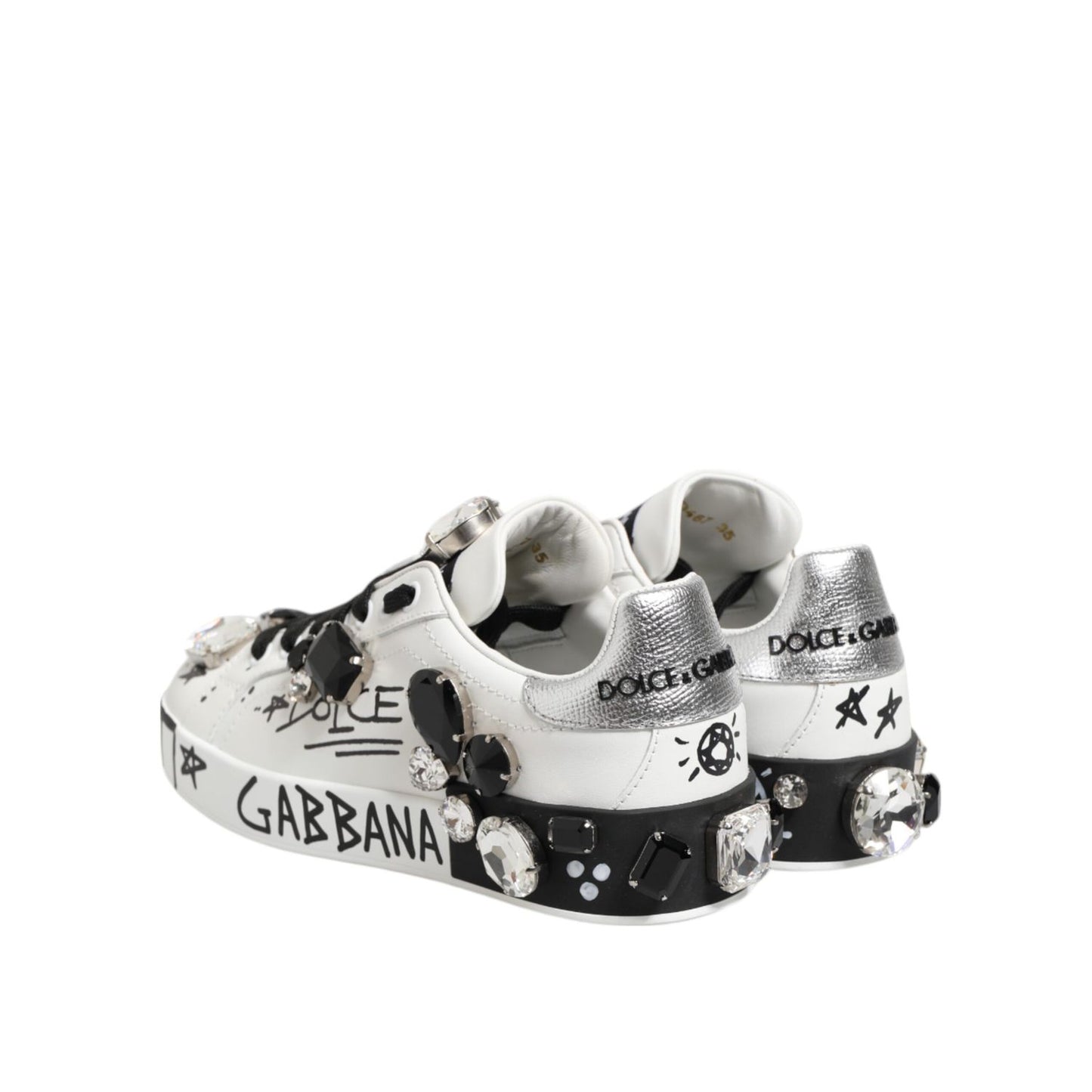 Dolce & Gabbana White Portofino Crystal Sneakers  Shoes