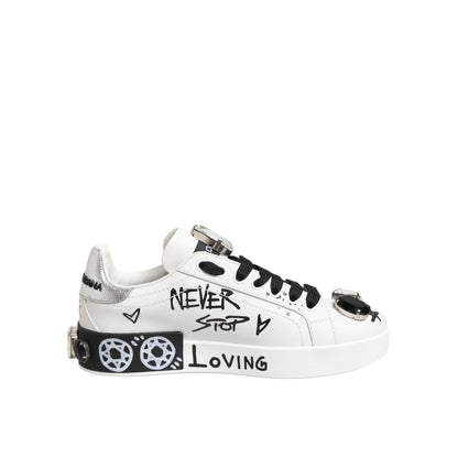 Dolce & Gabbana White Portofino Crystal Sneakers  Shoes