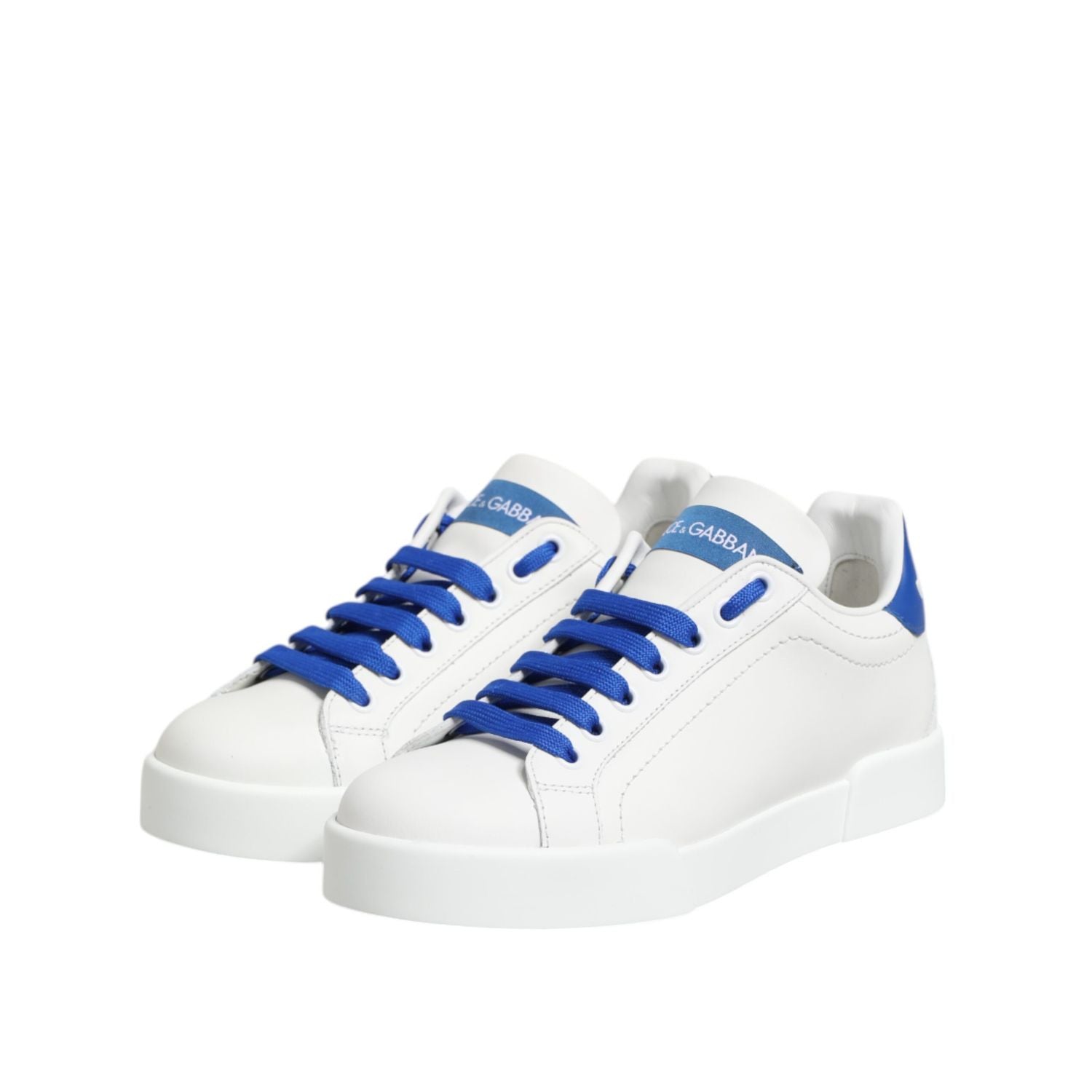 Dolce & Gabbana White Blue Leather Low Top Sneakers Shoes