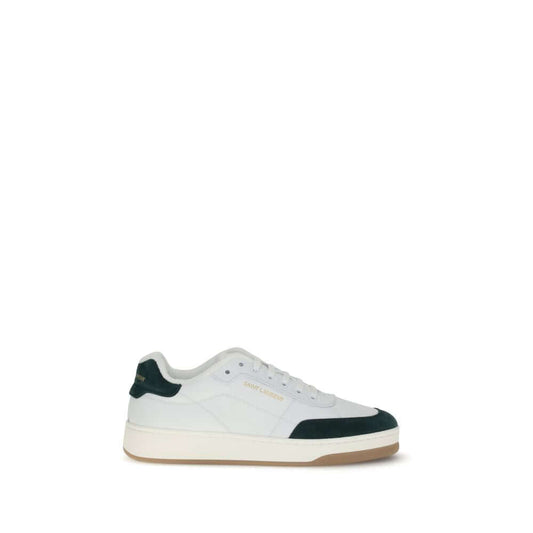 Saint Laurent White Calf Leather Bos Taurus Low Top Sneakers with suede panels and logo details on the side, AW25 collection.