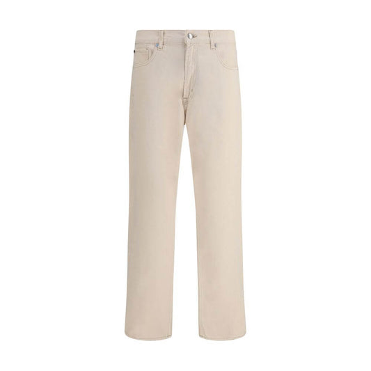 7FOR Beige Cotton Straight-Leg Jeans