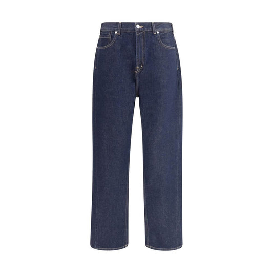 Wide leg 7FOR Blue Cotton Jeans Denim with zip-and-button closure and five-pocket styling, perfect for a modern, casual look.