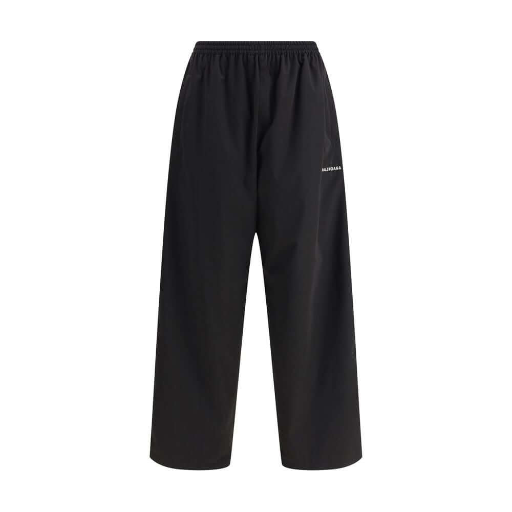 Balenciaga Black Polyester Casual Pants with elastic waistband and wide-leg design for contemporary fit, AW25 collection.
