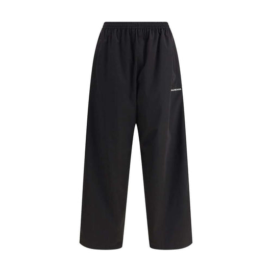 Balenciaga Black Polyester Casual Pants with elastic waistband and wide-leg design, perfect for a sophisticated casual look.