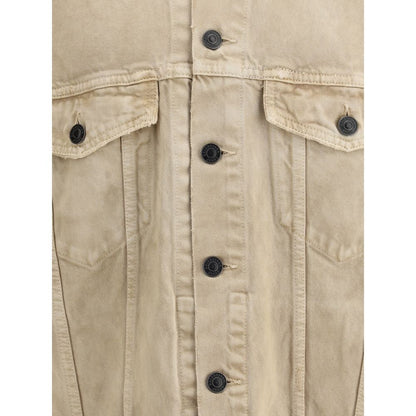 Front view of Balenciaga Beige Cotton Denim Jacket with button details and pockets.