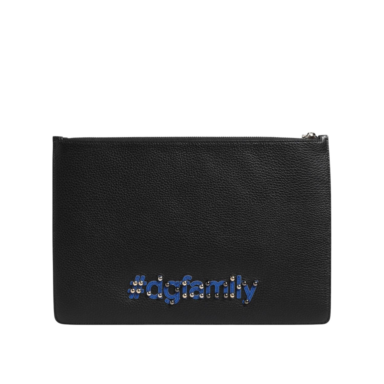 Dolce & Gabbana Black Leather #DGFAMILY Embellished Men Clutch Pouch Bag