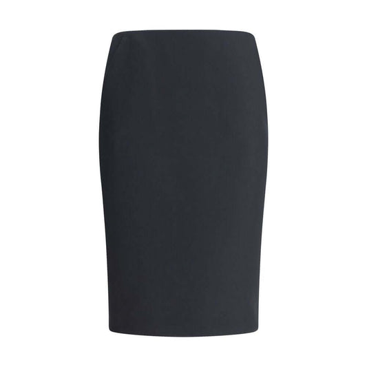 Giorgio Armani Black Recycled Polyester Midi Skirt with clean lines, back zip closure, and side pockets for formal or informal occasions.