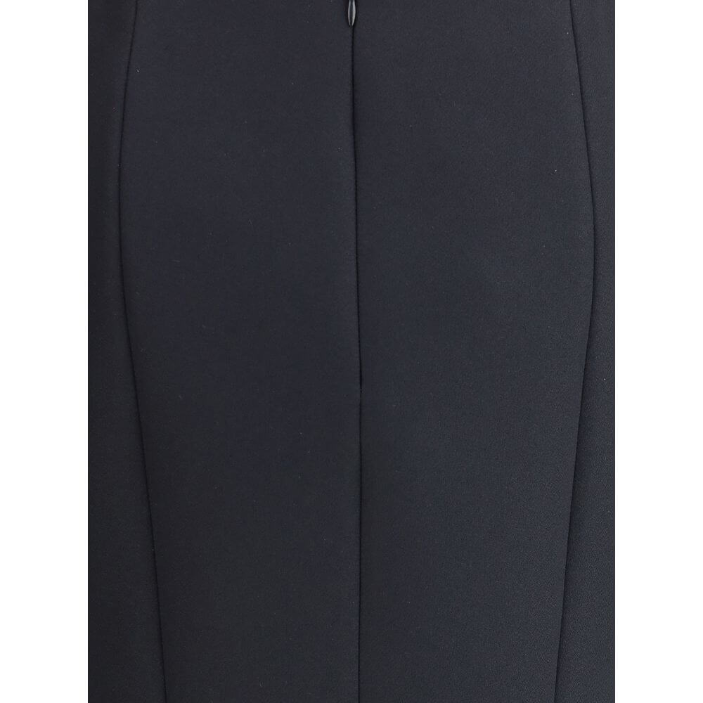 Close-up of Giorgio Armani Black Recycled Polyester Midi Skirt, showcasing clean lines and elegant design.