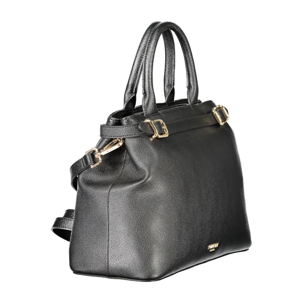 Twinset Black Polyethylene Women Handbag with sleek design, detachable shoulder strap, and gold accents.