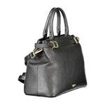 Twinset Black Polyethylene Women Handbag with sleek design, detachable shoulder strap, and gold accents.