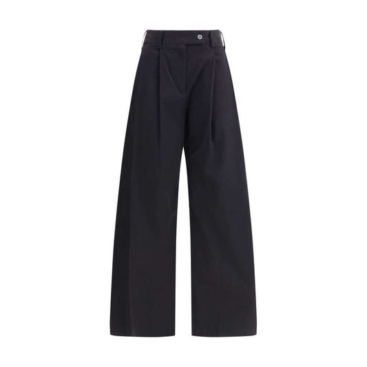 Ella Black Cotton Casual Pants with wide leg, front pleats, belt loops, and side welt pockets, made of 97% cotton, 3% elastane.