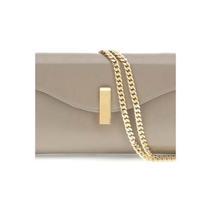 Giuseppe Zanotti Beige Leather Clutch Bag with gold-tone chain and logoed metal closure for elegant styling.