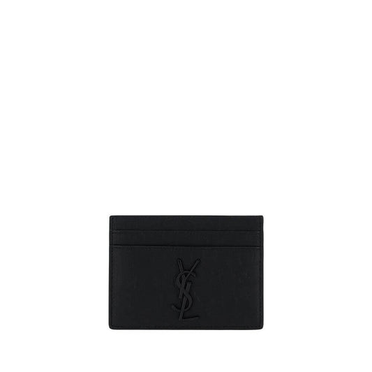 Saint Laurent Black Lamb Ovis Aries Aries Wallet, calfskin card holder with brand logo, AW25 collection, dimensions 11x11 cm.