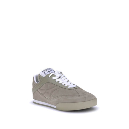 Chloé Beige Calf Leather Bos Taurus Low Top Sneakers with suede details and lace-up closure for comfort and style.