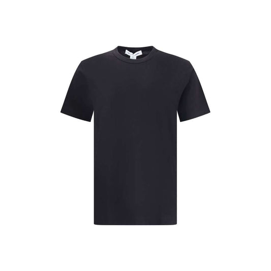 Comme Des Garçons Black Cotton T-Shirt featuring a crew neck and short sleeves with a logo on the back, made from 100% cotton.