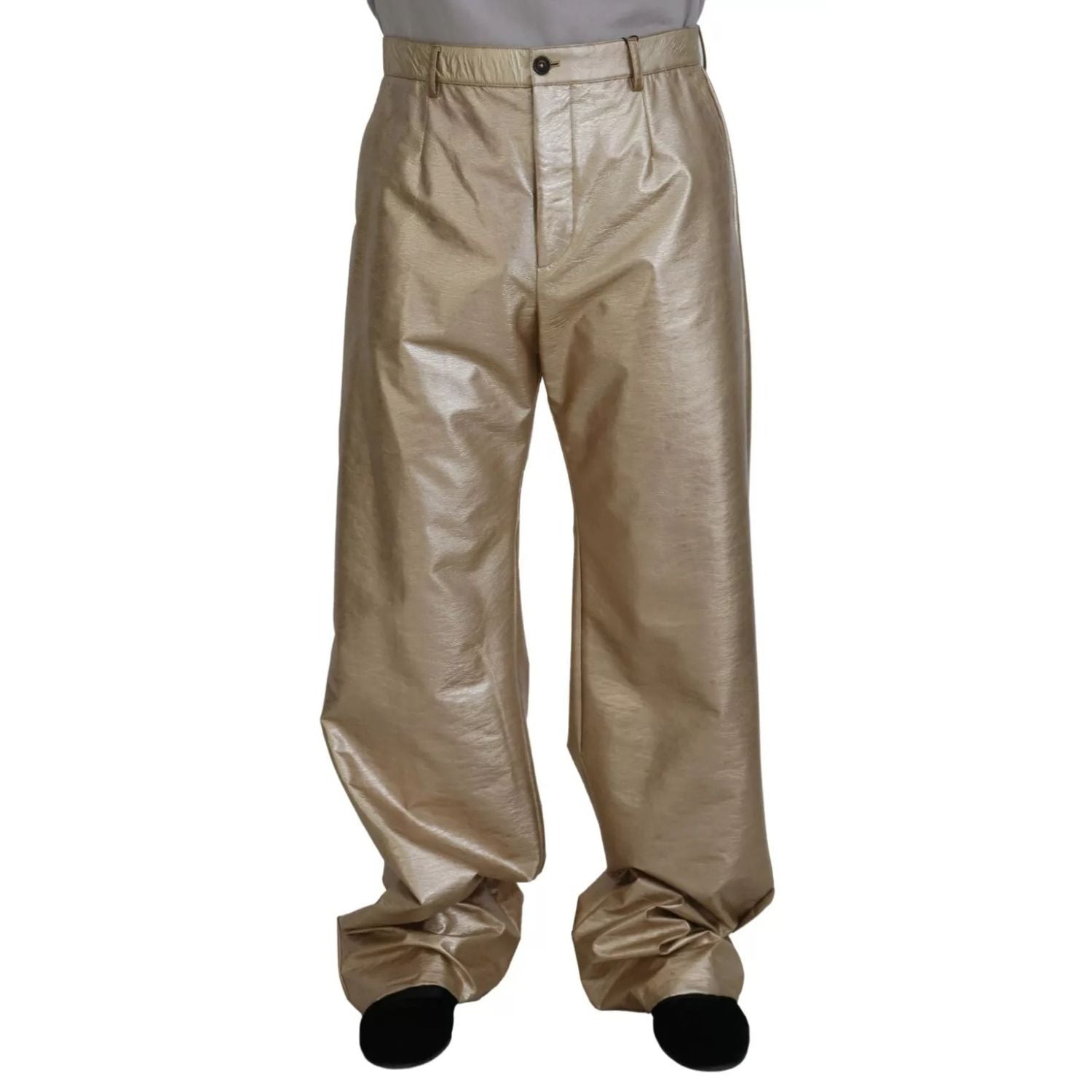 Dolce & Gabbana Metallic Gold Polyester Straight Trouser Pants