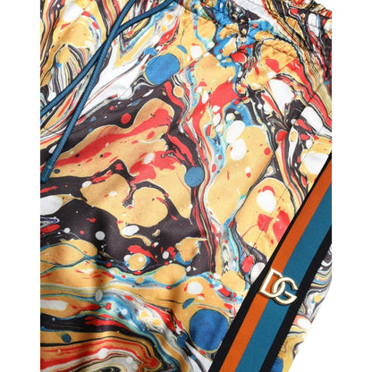 Dolce & Gabbana Multicolor Marble Print Satin Trouser Pants