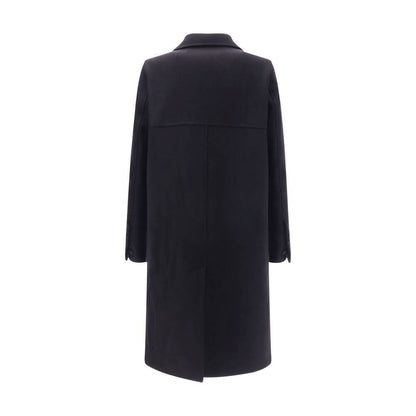 Rick Owens Black Fleece Wool Coat - back view showcasing wide lapels and elegant design.