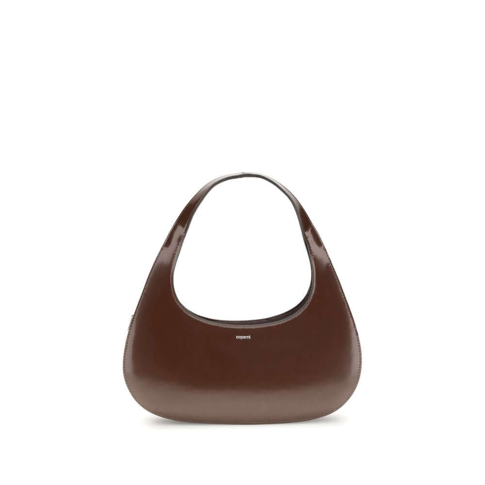 Coperni Brown Leather Shoulder Bag with sleek curved design, ideal for everyday style, crafted from matte finish leather.