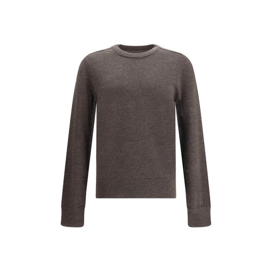 Maison Margiela Brown Wool Sweatshirt with ribbed crew neck and contrast stitching, AW25, 100% wool, regular fit, made in Romania.