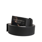 Dolce & Gabbana Black Leather Classic Metal Logo Buckle Belt BEL9603-85