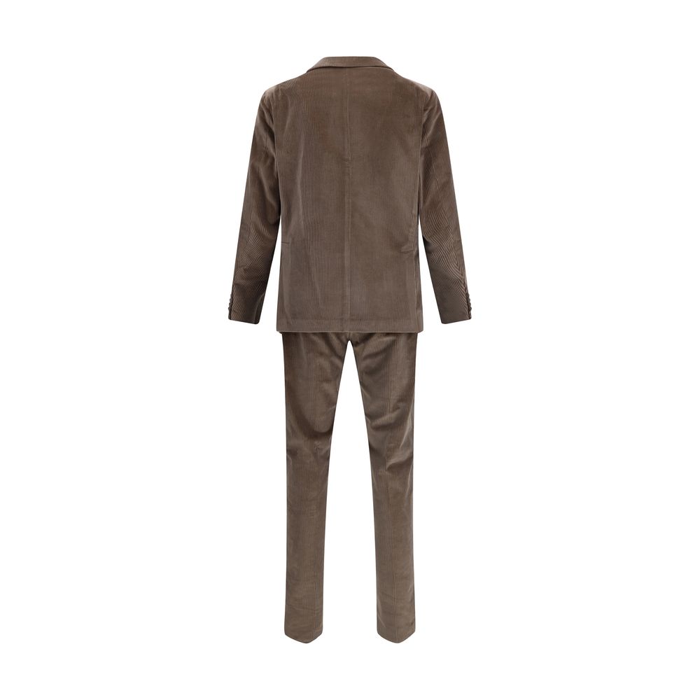 Back view of Tagliatore Brown Cotton Two-Piece Suit showing blazer and trousers in retro corduroy fabric.