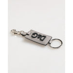 Dolce & Gabbana Gray Leather Logo Metal Ring Keychain Holder Men Keyring with embossed logo and silver hardware.