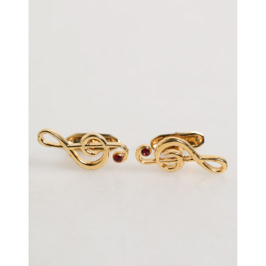 Dolce & Gabbana Gold Musical Note Metal Brass Pin Men Accessory Cufflinks with polished finish
